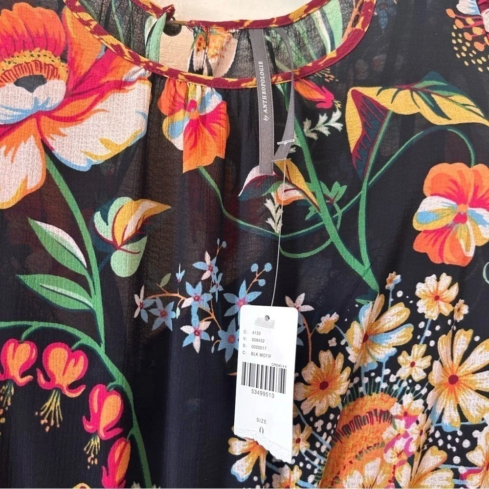 NEW Anthropologie Black Motif Boho Floral Velvet Trim Midi Dress Sz OUS Lined - Picture 2 of 14